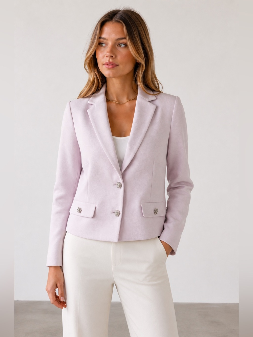 ZARA Jewel Button Textured Blazer Jacket Lilac Pink / Baby Pink Size Small